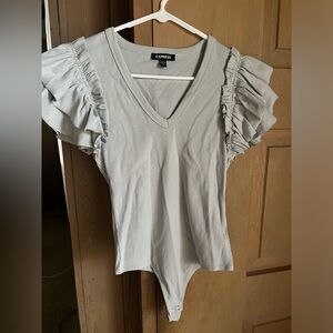 Express v-neck Thong bodysuit with ruffled sleeves